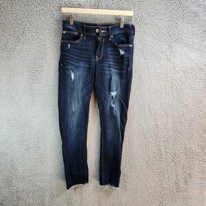 Express Jeans‎ Women 2R Blue Denim Cotton Stretch Mid Rise Distressed Skinny Leg